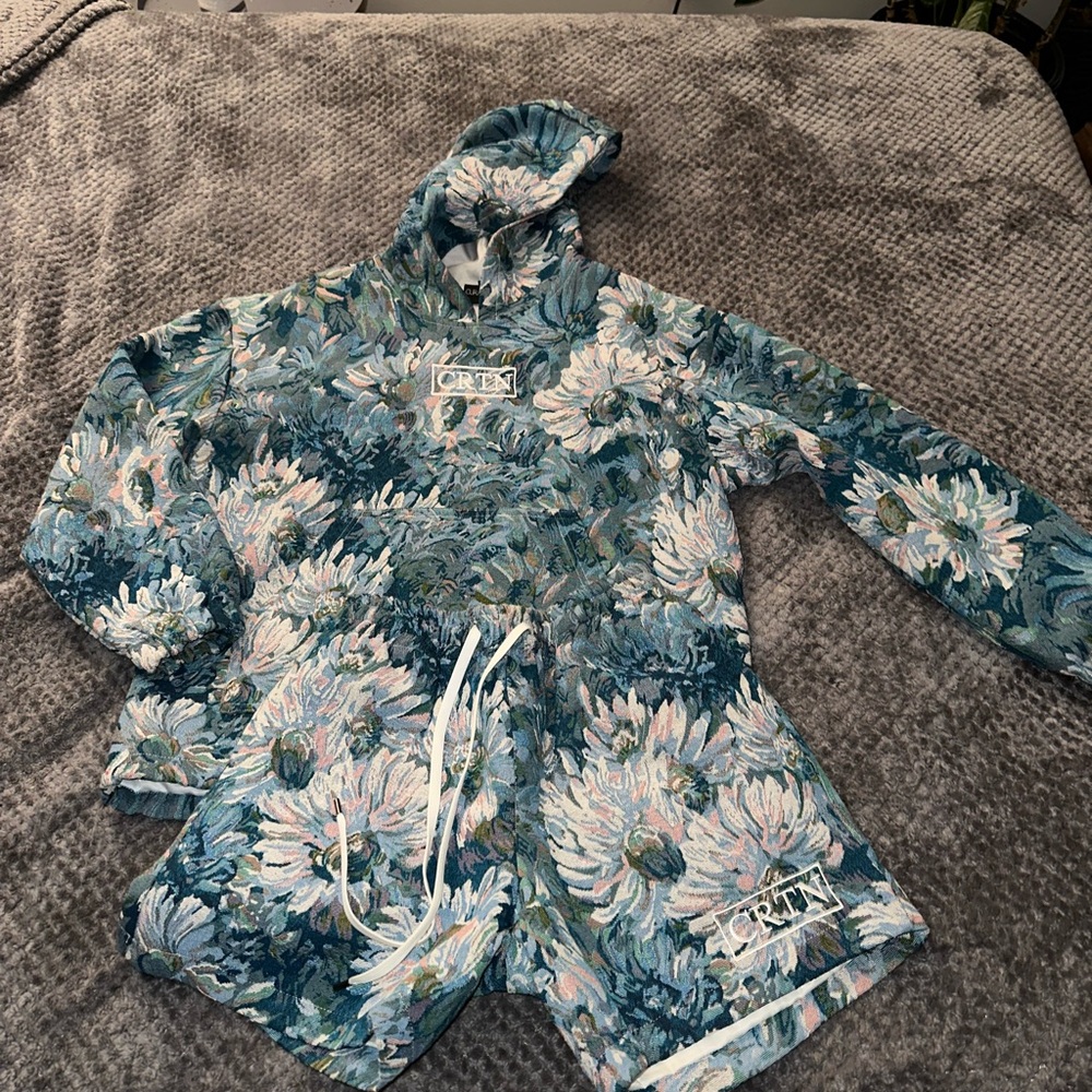 CRTN Blue Floral Hoodie and Shorts Set